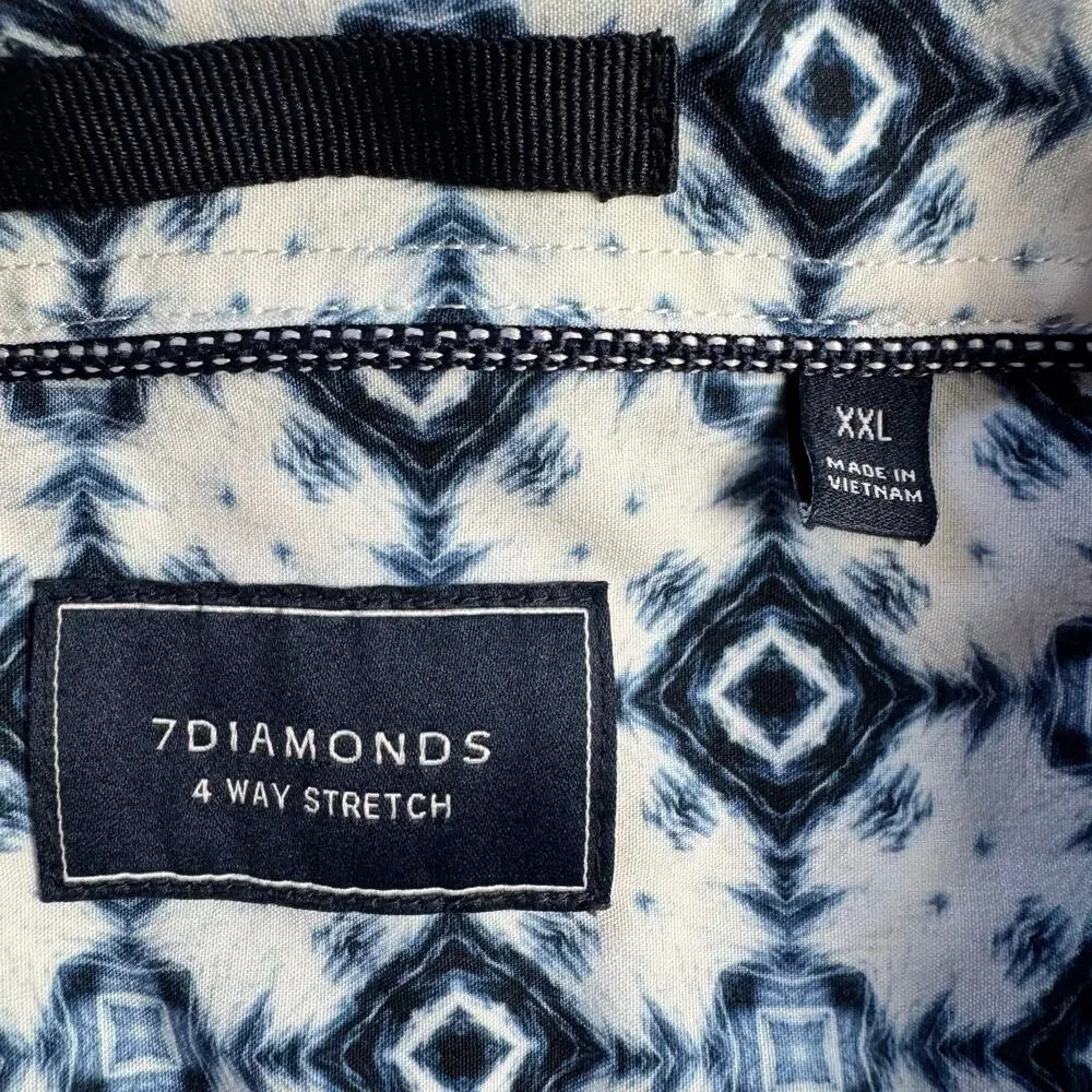7 Diamonds 4 Way Stretch Button Up Shirt Mens XXL Geo Print Short Sleeve Casual
